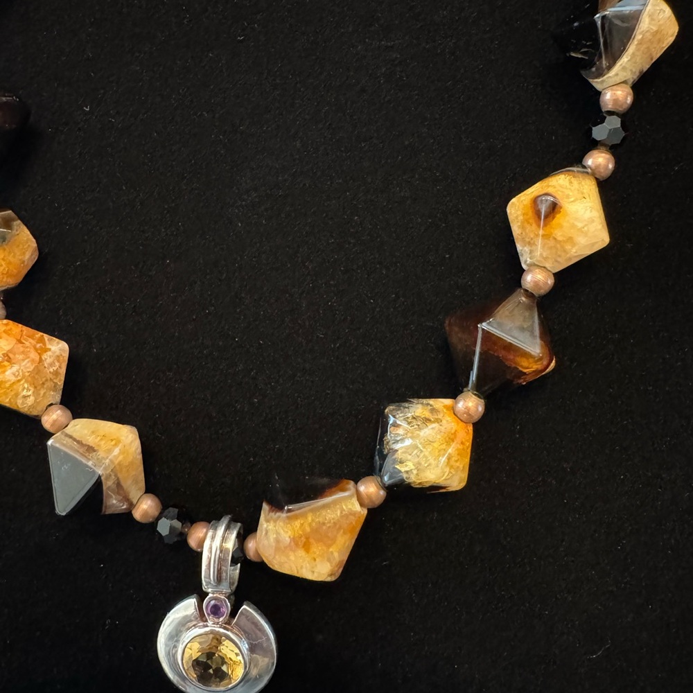 NWOT Beaded Necklace with Sterling Silver Citrine Pendant - Picture 6 of 8